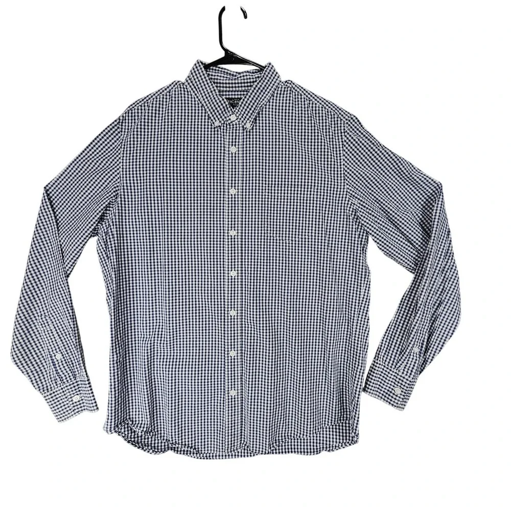 J Crew Men XLT Button Down Shirt Flex Oxford Blue‎ White Plaid 46x30 Long Sleeve